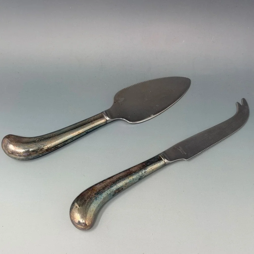 Godinger Japan Silver Plate Cheese Knife and Pie Cake Server Set Vintage Tarnish